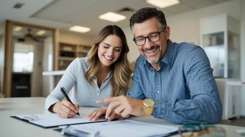 A happy couple getting a car title loan in monticello fl.